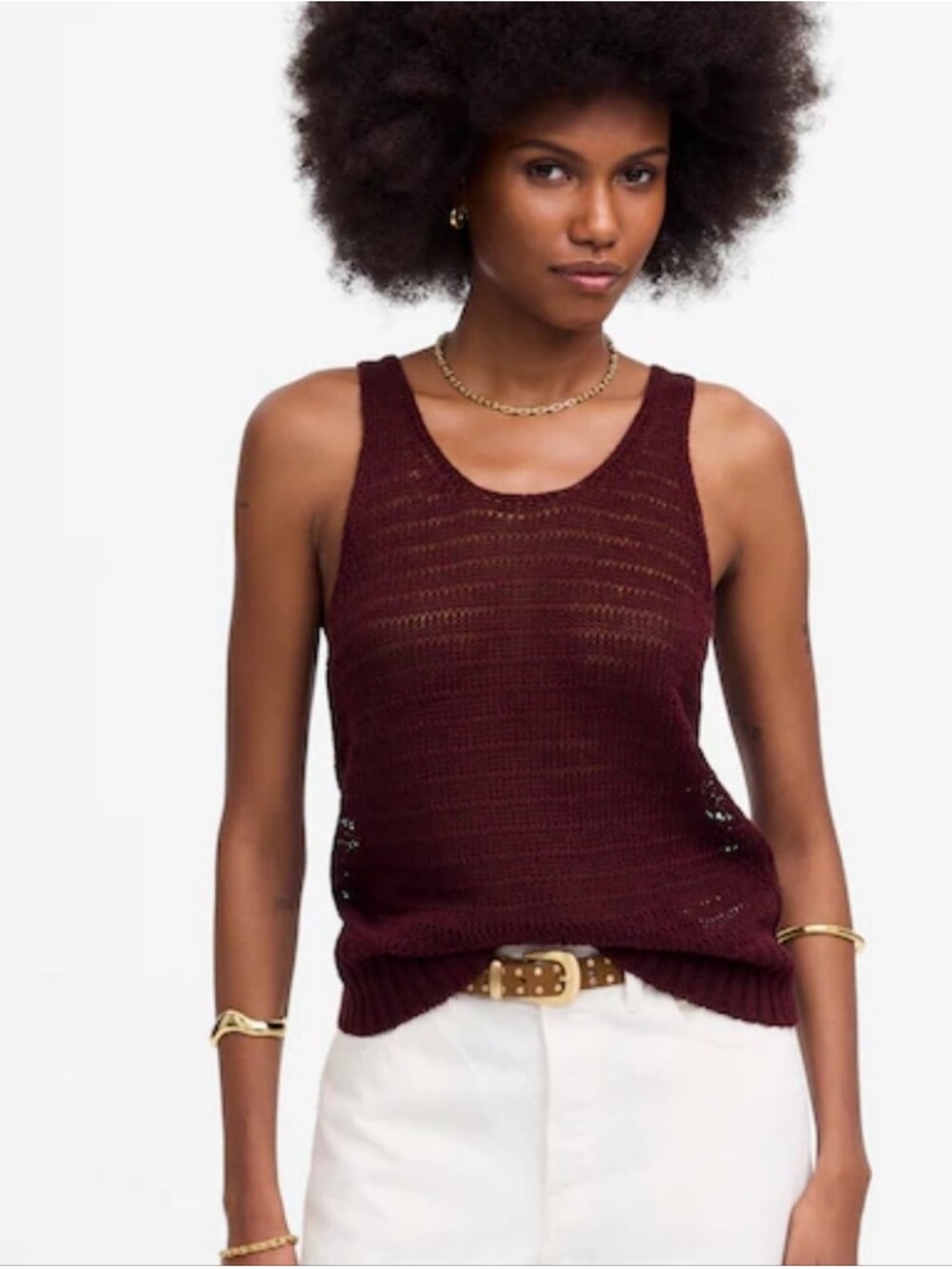 Madewell 100% Linen Knit Tank Top Burgundy Plum S NWT
